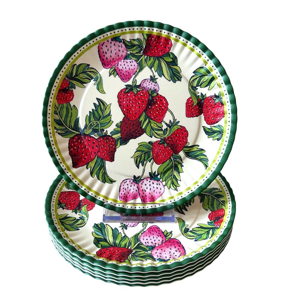 Soho Loft Strawberry Melamine Appetizer Dessert Plates 6.5in Set of 6 NEW